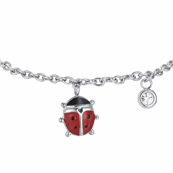 Bracciale bambina in acciaio con coccinella e cristallo - immagine 3
