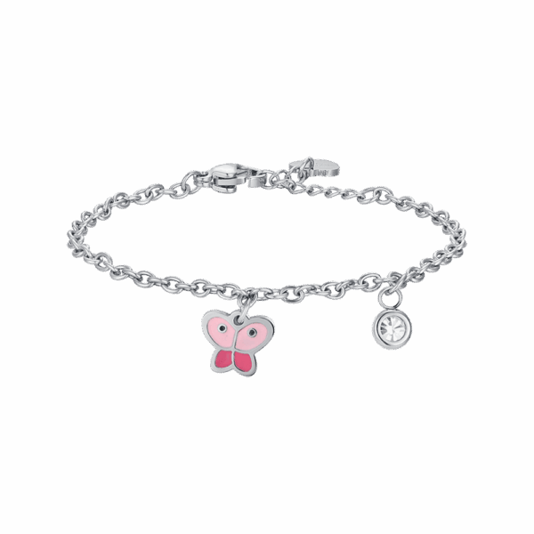 Bracciale bambina in acciaio con farfalla e cristallo