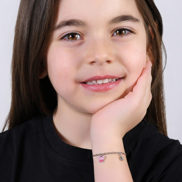Bracciale bambina in acciaio con farfalla e cristallo - immagine 5