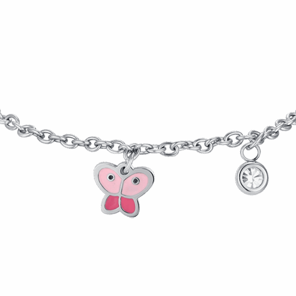 Bracciale bambina in acciaio con farfalla e cristallo - immagine 2