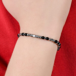 Bracciale bambino in acciaio con pietre nere e grigie