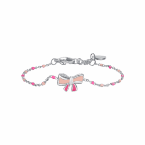 Bracciale bambina in acciaio con fiocco e pietre colorate