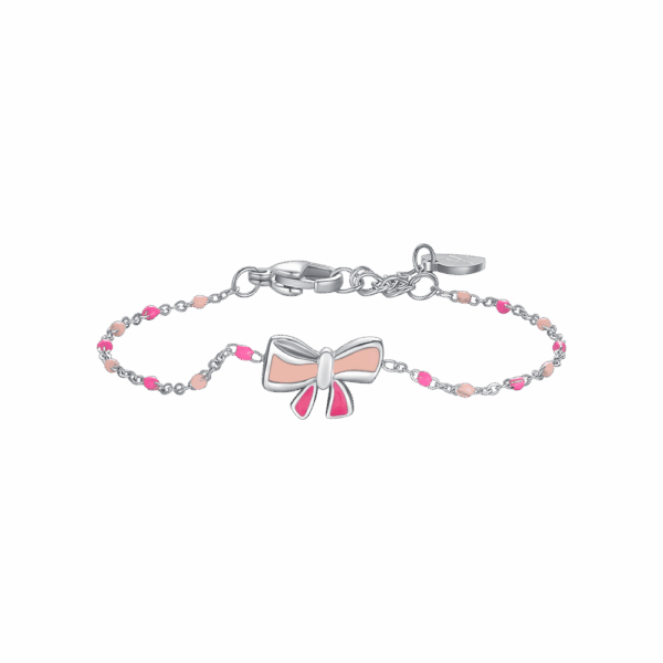 Bracciale bambina in acciaio con fiocco e pietre colorate