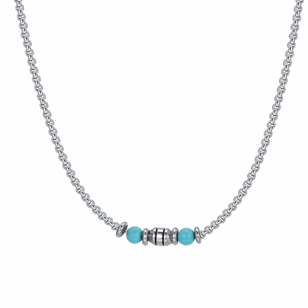 Collana bambino in acciaio con pietre turchesi
