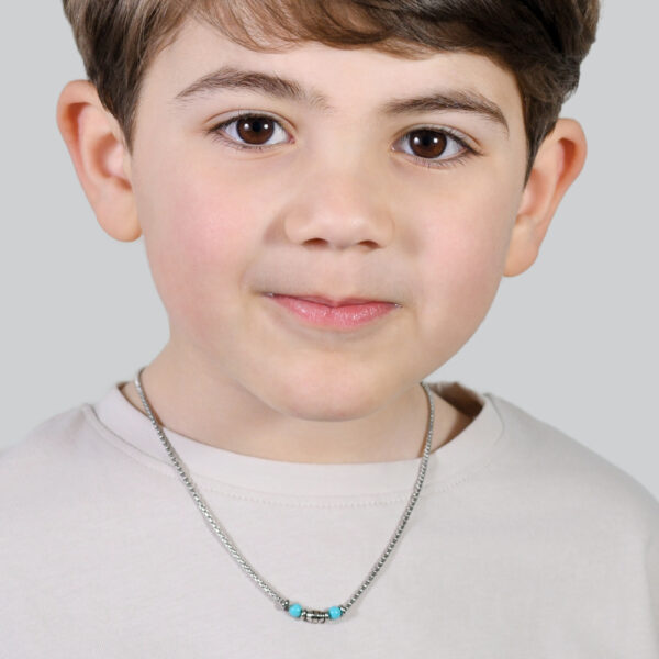 Collana bambino in acciaio con pietre turchesi - immagine 3