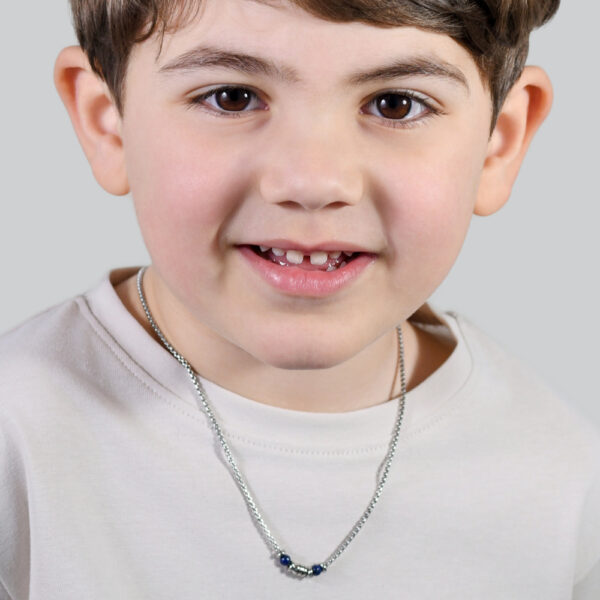 Collana bambino in acciaio con pietre blu