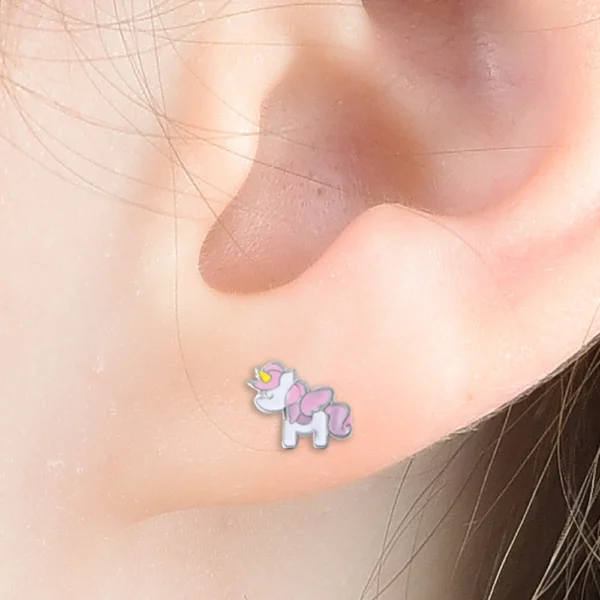 Orecchini bambina in acciaio con unicorni - immagine 3