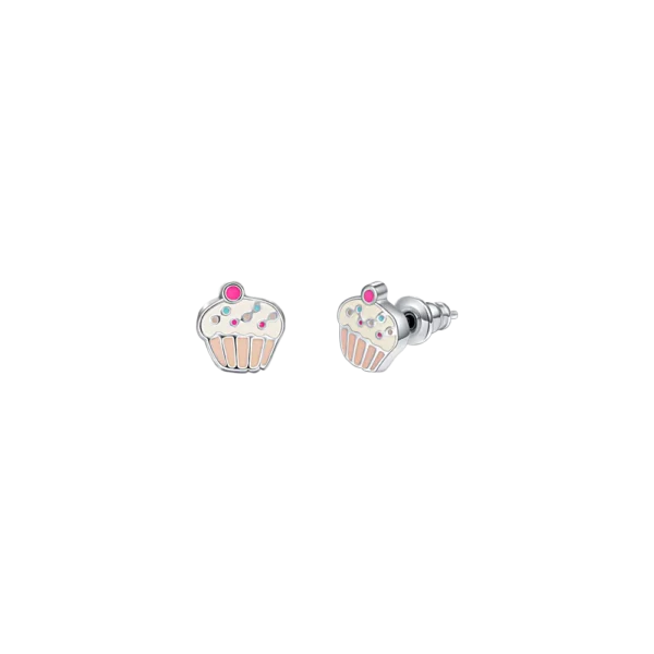 Orecchini bambina in acciaio con cupcake e smalto rosa e fucsia