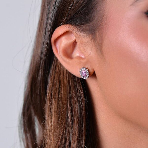 Orecchini donna in acciaio con cristalli e zircone rosa - immagine 3