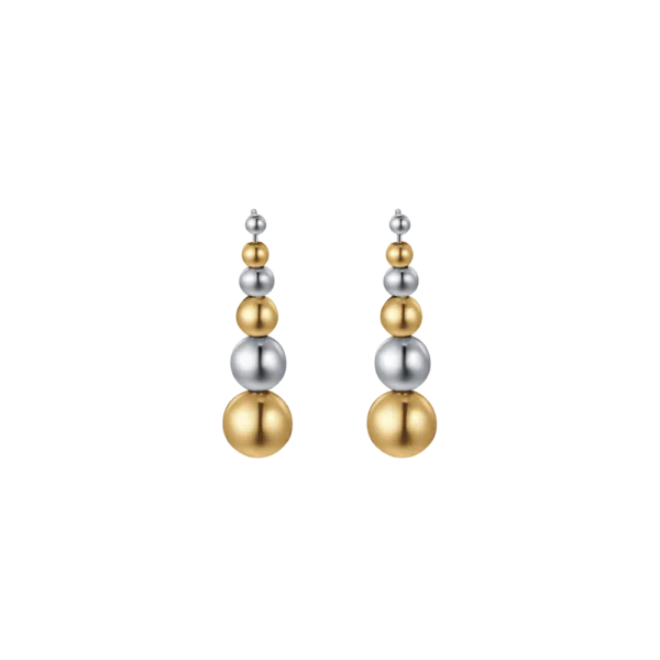 Orecchini donna con sfere in acciaio e IP gold