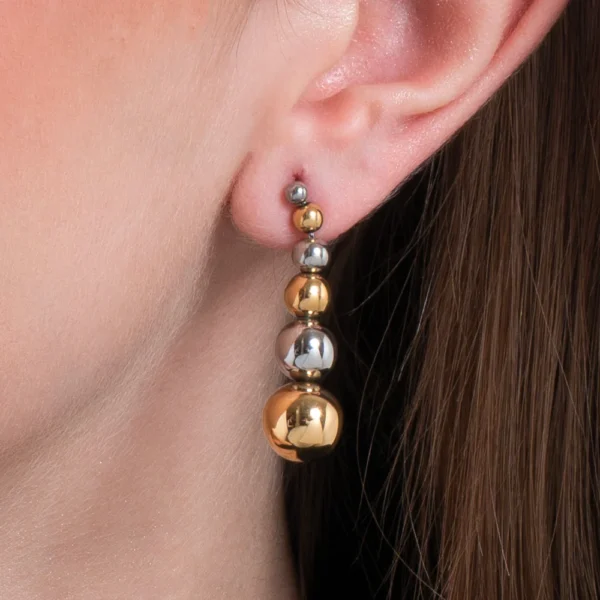 Orecchini donna con sfere in acciaio e IP gold - immagine 2