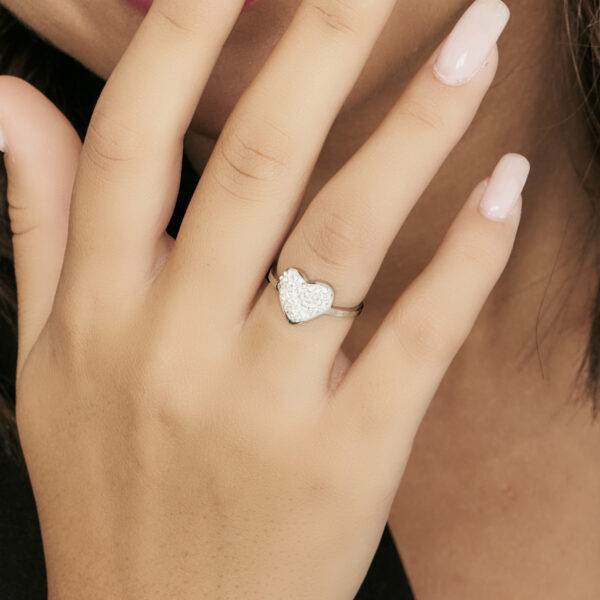 Anello donna in acciaio con cuore e cristalli - immagine 3