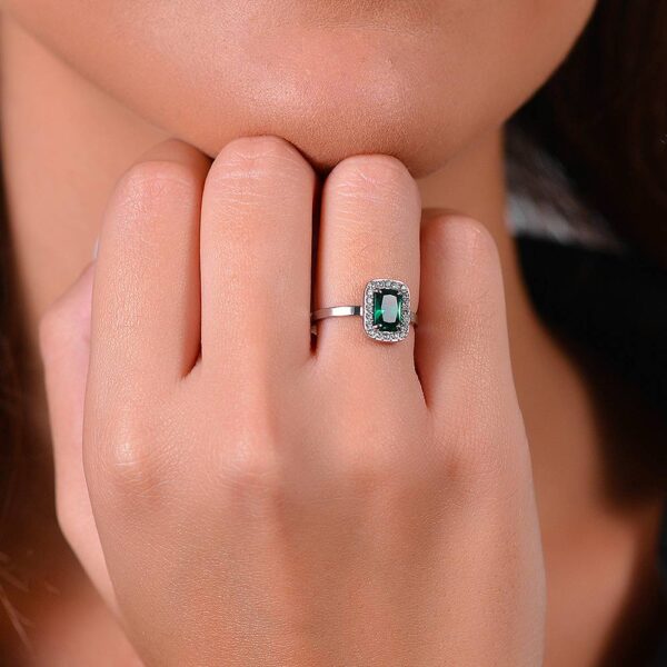 Anello donna in acciaio con cristalli e zircone verde - immagine 3