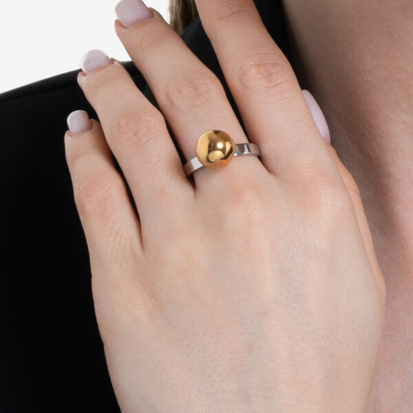 Anello donna in acciaio con sfera IP gold