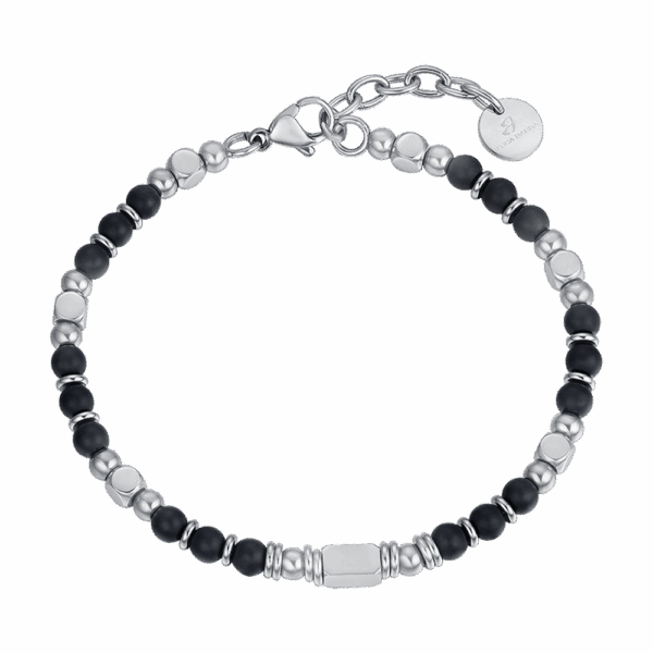 Bracciale uomo in acciaio con pietre di agata nera - immagine 3