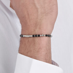 Bracciale uomo in acciaio con pietre di agata nera