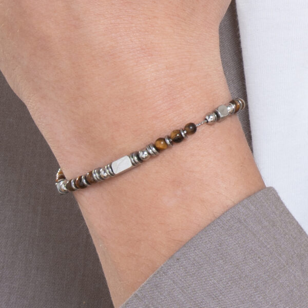 Bracciale uomo in acciaio con pietre marrone occhio di tigre - immagine 3