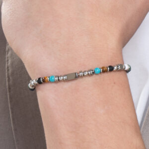 Bracciale uomo in acciaio con pietre multicolor