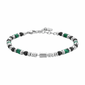 Bracciale uomo in acciaio con agata nera
