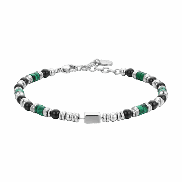 Bracciale uomo in acciaio con agata nera