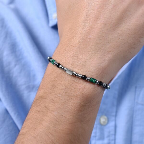 Bracciale uomo in acciaio con agata nera - immagine 3