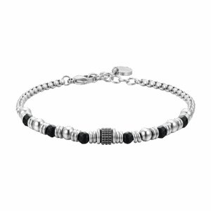 Bracciale uomo in acciaio con agata nera ed elementi