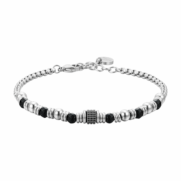 Bracciale uomo in acciaio con agata nera ed elementi