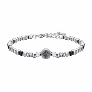 Bracciale uomo in acciaio con rosa dei venti in IP nero