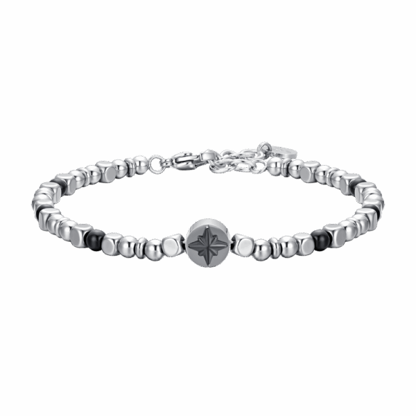 Bracciale uomo in acciaio con rosa dei venti in IP nero