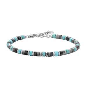Bracciale uomo in acciaio con pietre grigie e turchesi
