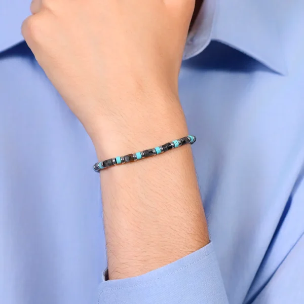 Bracciale uomo in acciaio con pietre grigie e turchesi - immagine 3