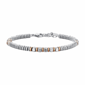Bracciale uomo in acciaio con ematite silver e rose gold