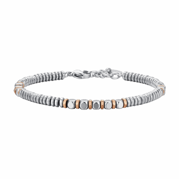 Bracciale uomo in acciaio con ematite silver e rose gold