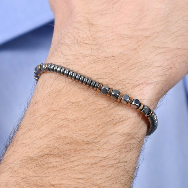 Bracciale uomo in acciaio con ematite silver e rose gold - immagine 3