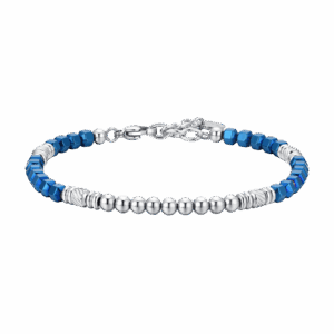 Bracciale uomo in acciaio con ematite silver e blu