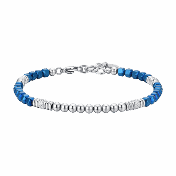 Bracciale uomo in acciaio con ematite silver e blu