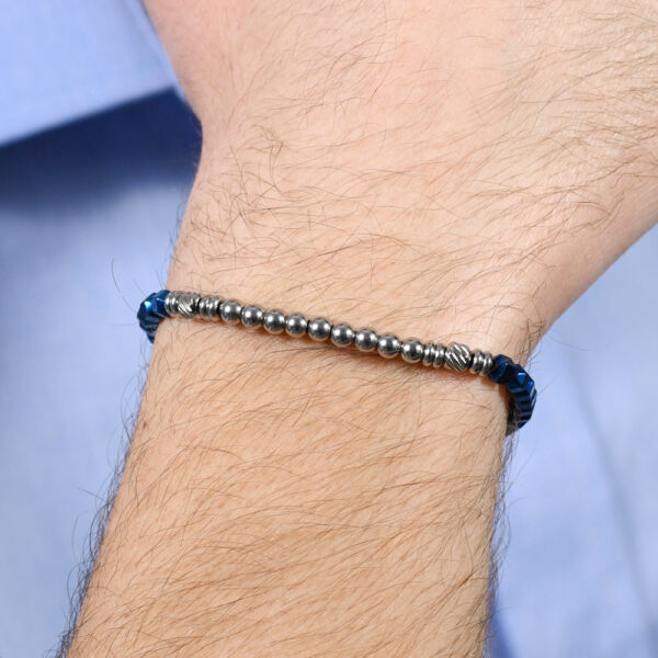 Bracciale uomo in acciaio con ematite silver e blu - immagine 3