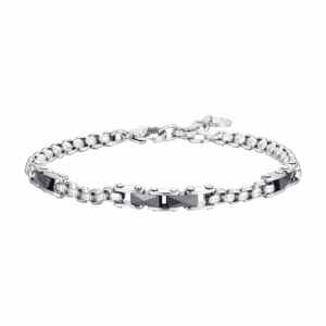 Bracciale uomo in acciaio con elementi in ceramica nero