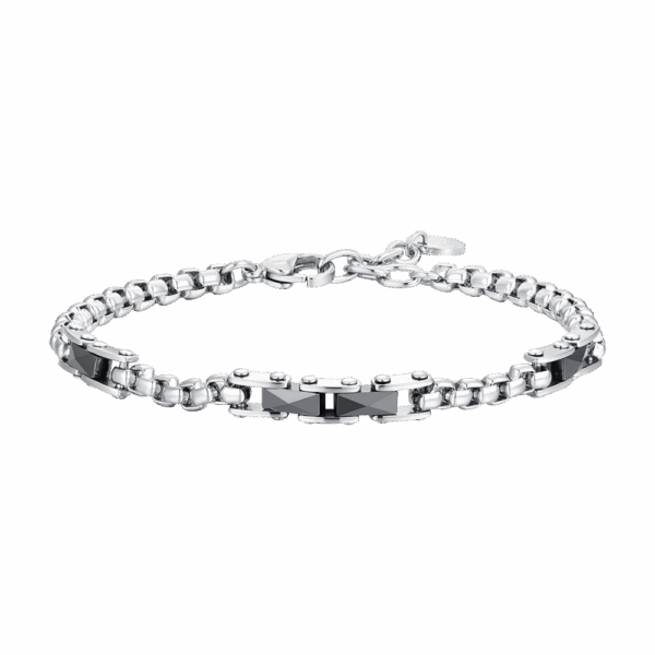 Bracciale uomo in acciaio con elementi in ceramica nero