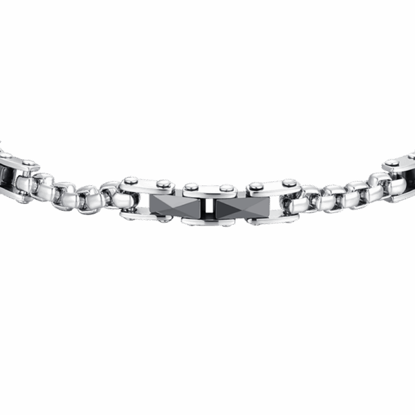 Bracciale uomo in acciaio con elementi in ceramica nero - immagine 3
