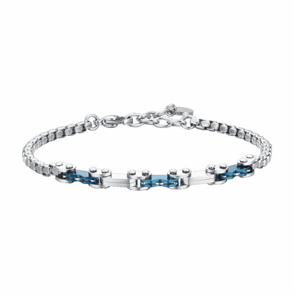Bracciale uomo in acciaio con elementi in IP blu