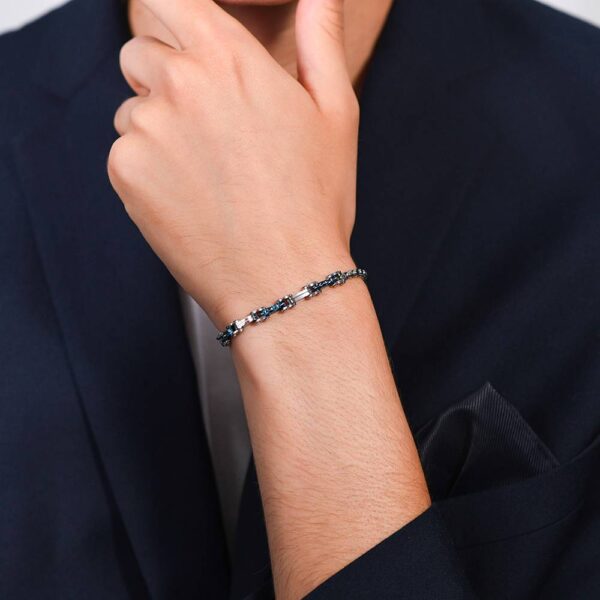 Bracciale uomo in acciaio con elementi in IP blu - immagine 3