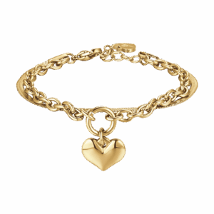 Bracciale donna in acciaio IP gold con cuore e snake