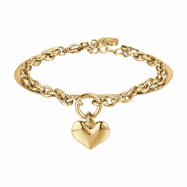 Bracciale donna in acciaio IP gold con cuore e snake