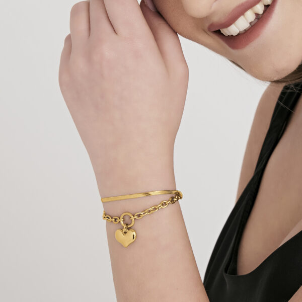 Bracciale donna in acciaio IP gold con cuore e snake - immagine 3