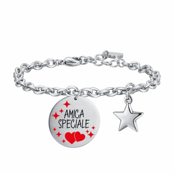 Bracciale donna in acciaio con scritta "Amica speciale"