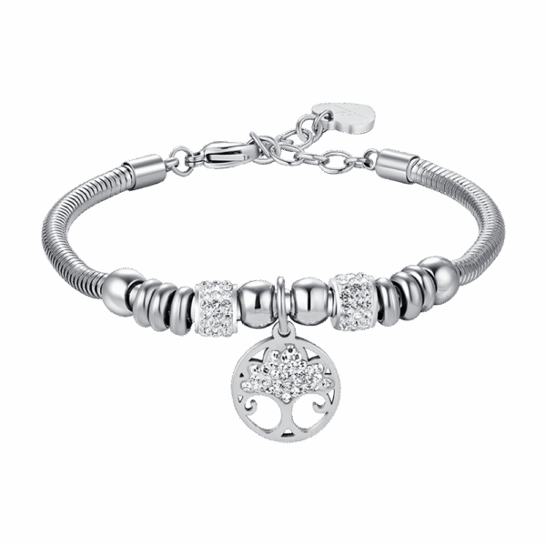 Bracciale donna in acciaio con albero della vita e cristalli