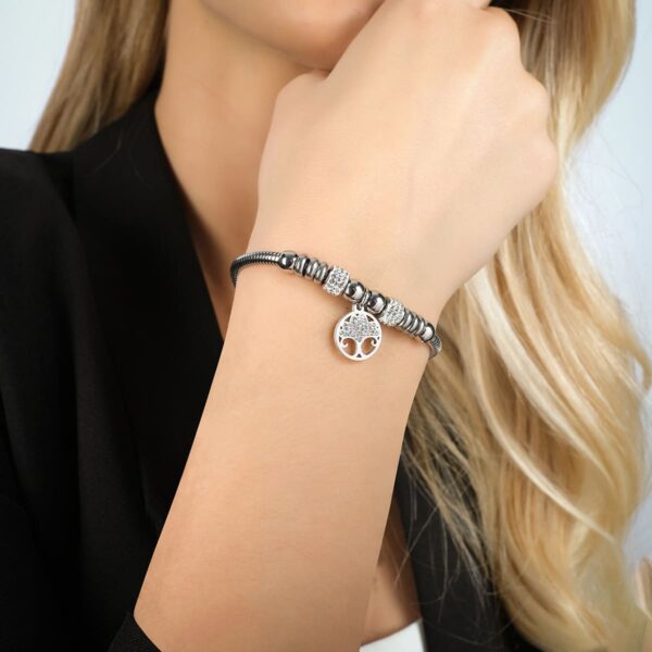 Bracciale donna in acciaio con albero della vita e cristalli - immagine 3