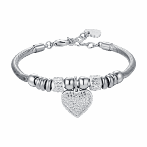 Bracciale donna in acciaio con cuore e cristalli