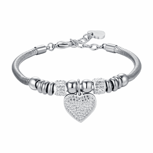 Bracciale donna in acciaio con cuore e cristalli